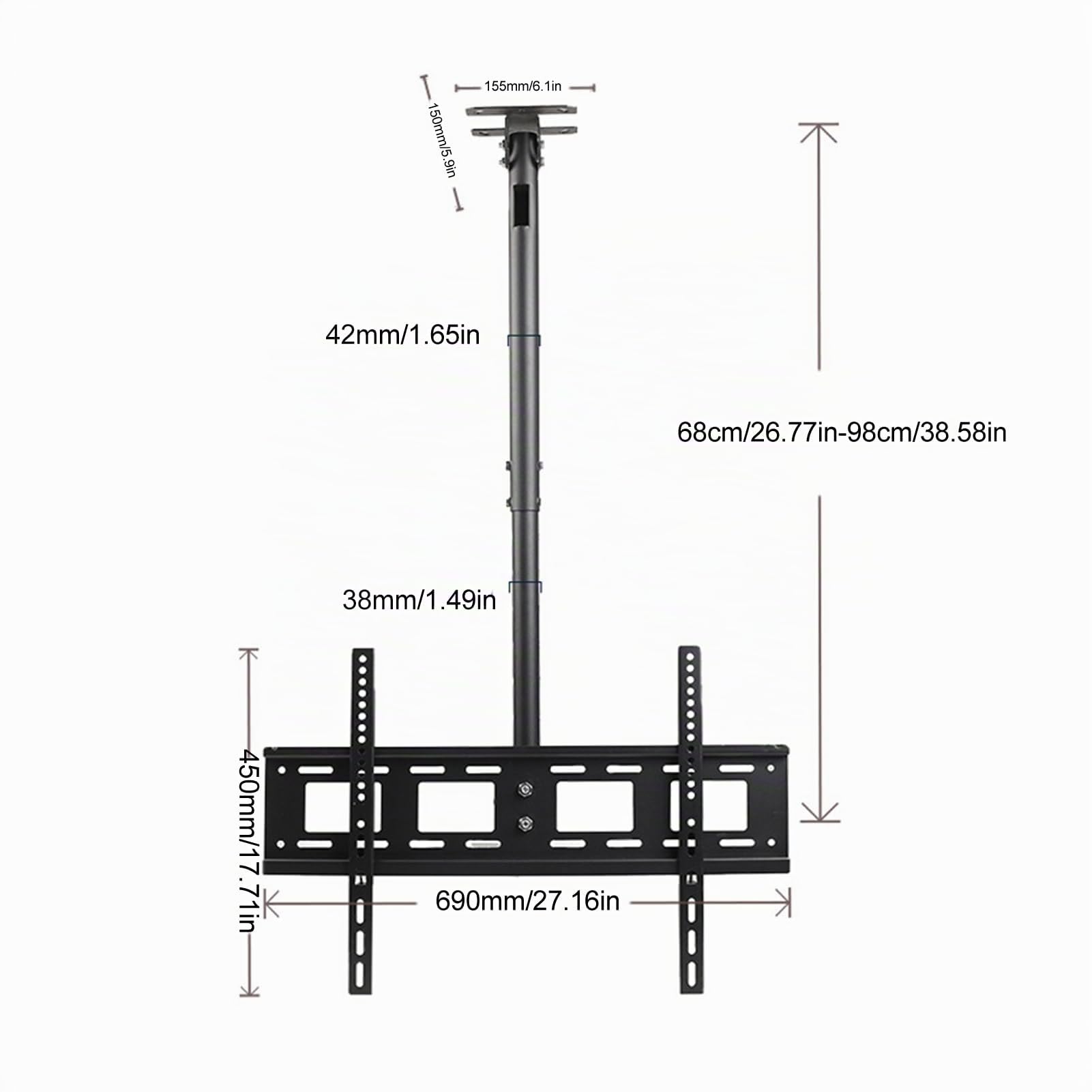 Soporte de Montaje para TV de Techo de 32 a 85 Pulgadas, Ajustable, Giratorio 360 Grados, Capacidad 55 Kg