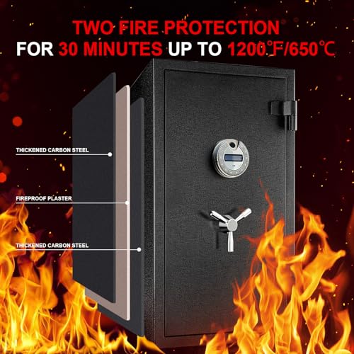 [Genuine Fireproof] 9.8 Cub Extra Large Biometric Waterproof Fireproof Safe for Home, [Dual Mode] 124 Lbs Heavy Duty Fire Proof Safe for Document Business Office