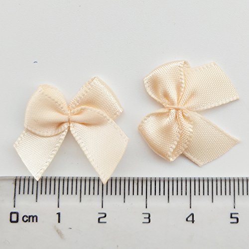 Chenkou Craft 60pcs Mini Satin Ribbon Bows Flowers 1"x3/4" Appliques DIY Craft Beige Color - Thumbnail 4