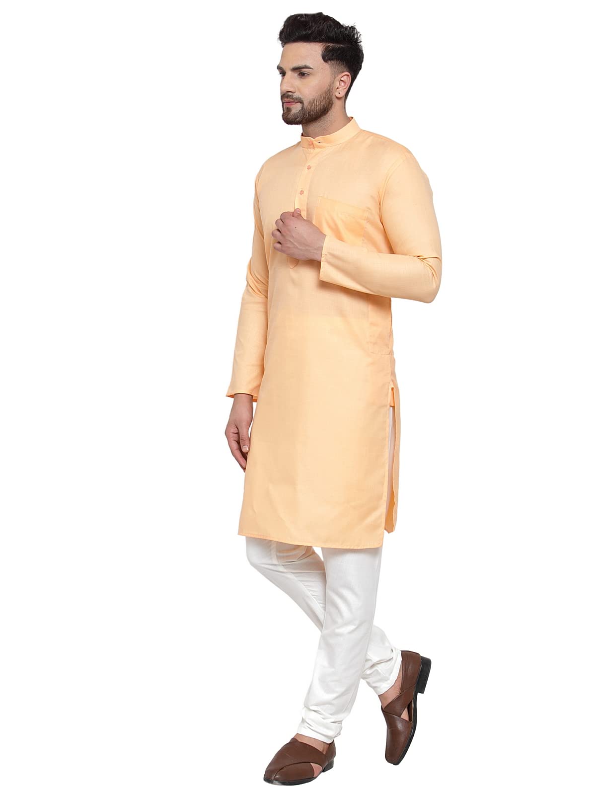 Jompers Men's Cotton Solid Kurta Payjama Sets (Orange, M)