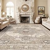 RUUGME Living Room 10x14 Area Rugs - Washable Lightweight Area Rug Stain Resistant Carpet Vintage Soft Rugs for Bedroom with Non Slip Backing Indoor Ultra-Thin Rugs Home Decor 10x14 Beige