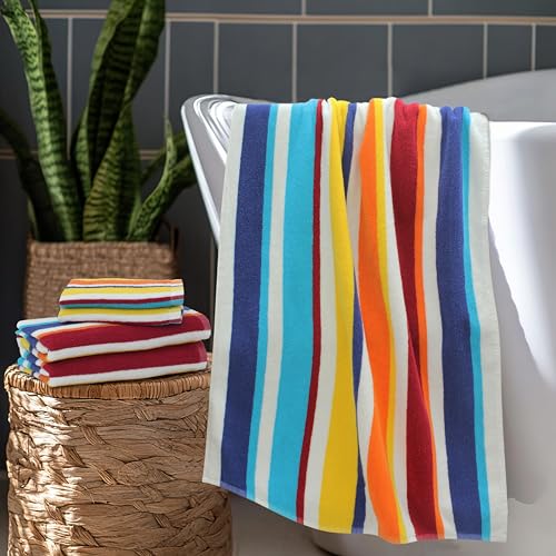 Image of ORIGINAL KIDS 6 Piece Towel Set - 2 Bath Towels, 2 Hand Towels, 2 Washcloths - 100% Cotton - Soft Absorbent Quick Dry - Durable Pool Shower Beach - Gift - Cabana Stripe Multi