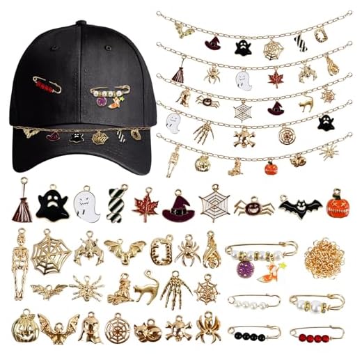 Trucker Hat Chains Bill Decoration 140PCS DIY Hat Accessories Kit | Metal Charms Detachable Chains Pearl Brooches Jump Ring for Mesh Baseball Cap