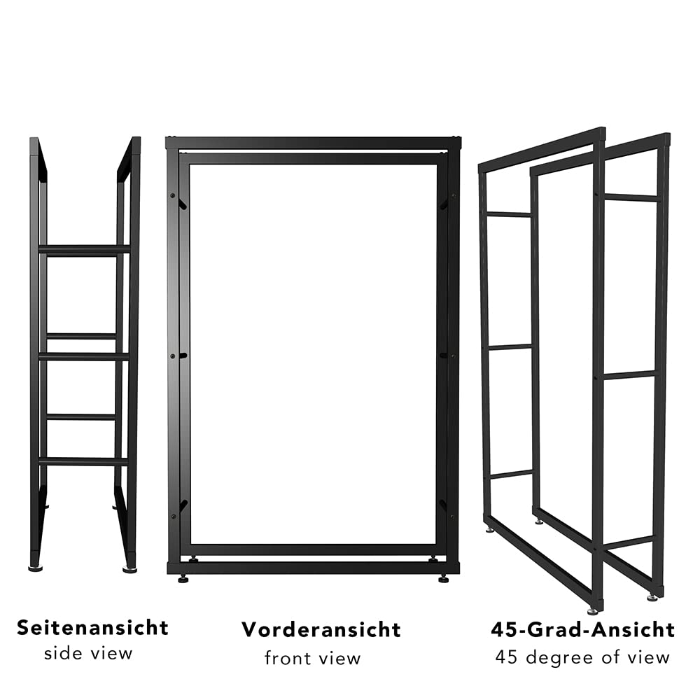 Melko Kaminholzregal Kaminholzständer 150x80 cm Eisen Bodenschutz Schwarz | pulverbeschichtete Lackierung, Gumminoppen gegen Kratzer und Rutschen, standfest auch voll beladen, leicht zusammenbaubar