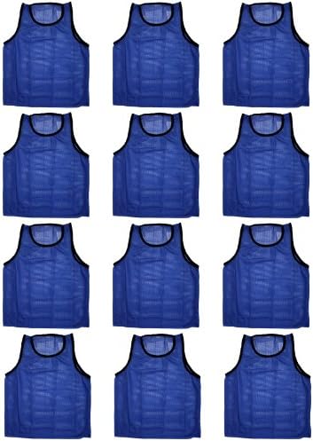 Bluedot Trading Adult Sports Pinnie Scrimmage Training Vest in Nylon Mesh for Team Practice for All Kinds of Sports Soccer, Football, Basketball, Blue, 12 Pack