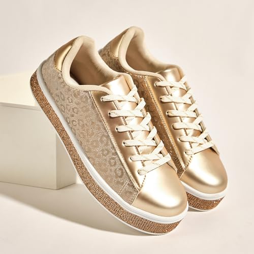 Image of UUBARIS Women's Glitter Tennis Sneakers Neon Dressy Sparkly Sneakers Rhinestone Bling Wedding Bridal Shoes Shiny Sequin Shoes