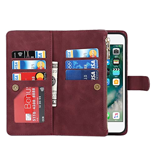 Cavor for iPhone 7 Plus iPhone 8 Plus Crossbody Wallet Case with Card Slots,PU Leather Magnetic Closure Zipper Pocket Case Kickstand Feature TPU Shockproof Flip Cover,Wine Red by Cavor - Image 4