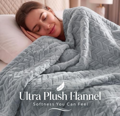 Image of SANMARINO Premium 300 GSM Single Bed Flannel Blanket | Ultra Soft Leaf Emboss Plush Blanket | All Season Lightweight & Cozy | AC Blanket for Bed, Sofa, Couch, Travel & Camping | 152x228 cm,Grey