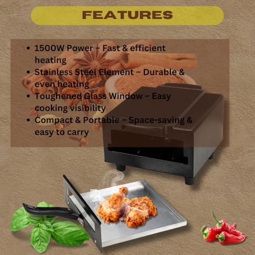 Image of Hot Grill 10-Inch Electric Tandoor with 1500W Stainless Steel Heating Element, Durable Metal Body for Grilling, Roasting & Baking, Compact Design for Home Use, Ideal for Tandoori Chicken, Naan, Kebabs