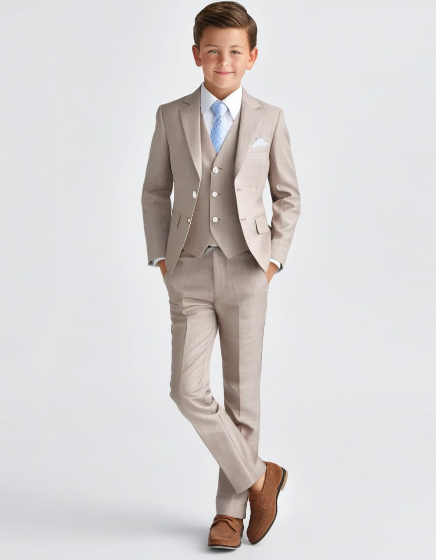 Conjunto de traje formal de lino de 3 piezas para niño, ajuste delgado, trajes de esmoquin para boda, adolescente, niño, traje de 10-12