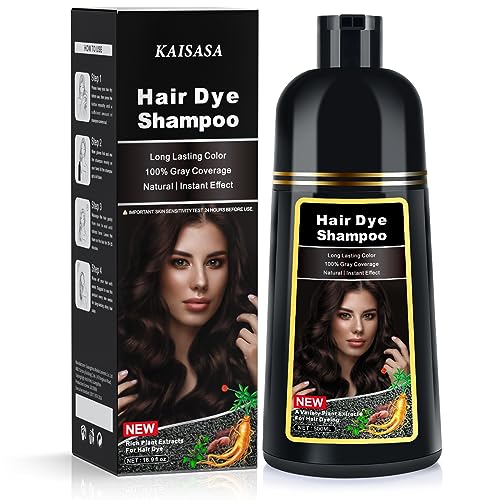 Dark Brown Hair Dye Shampoo Hair Color Shampoo 3 in 1 Semi-Permanent Gray Coverage for Woman & Man Mild Formula Lasts 30 Days (500ml)