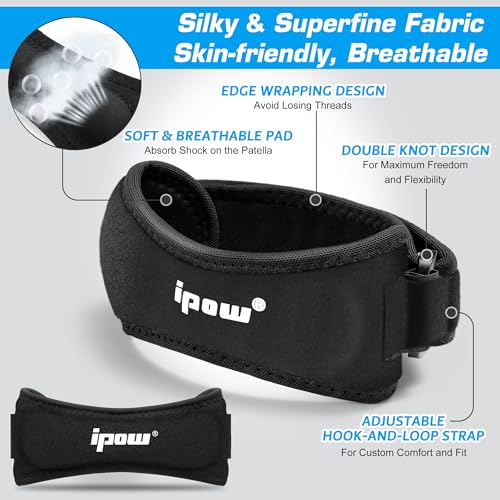 IPOW Patella Tendon Knee Strap 2 Pack Knee Pain Relief & Patella Stabilizer Knee Strap, Patellar Tendon Support Strap, Knee Brace for Running, Hiking, Soccer, Basketball, Jumpers Knee, Tennis, Volleyball & Squats