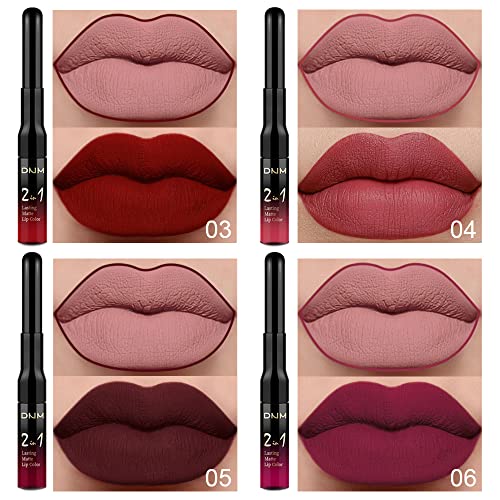 Evpct 6Pcs Dark Red Matte Lip Liner Pencil And Liquid Lipstick Makeup Set For Women Labiales Mate 24 Horas Originales Matte Larga Duracion Long Lasting 24 Dnm Permanent Lipstick 24 Hour With Lip Liner #TOP2