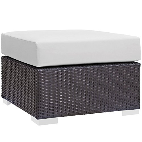 Modern Contemporary Urban Design Outdoor Patio Balcony Square Ottoman, White, Rattan
