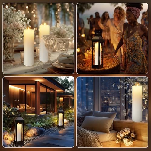 Image of 4 Pack 14 inch x 4 inch Large Outdoor Candles, Waterproof Flickering LED Flameless Candles with Timer, Battery Operated Candles with Remote Control Realistic Fake Pillar for Patio Porch Lanterns, White