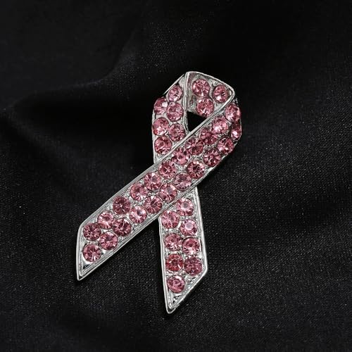 Image of Breast Cancer Awareness Pink Ribbon Rhinestone Brooch Pins, Faith Hope Love Fight Pray Lapel Pins, Pink Crystal Support Jewelry for Women