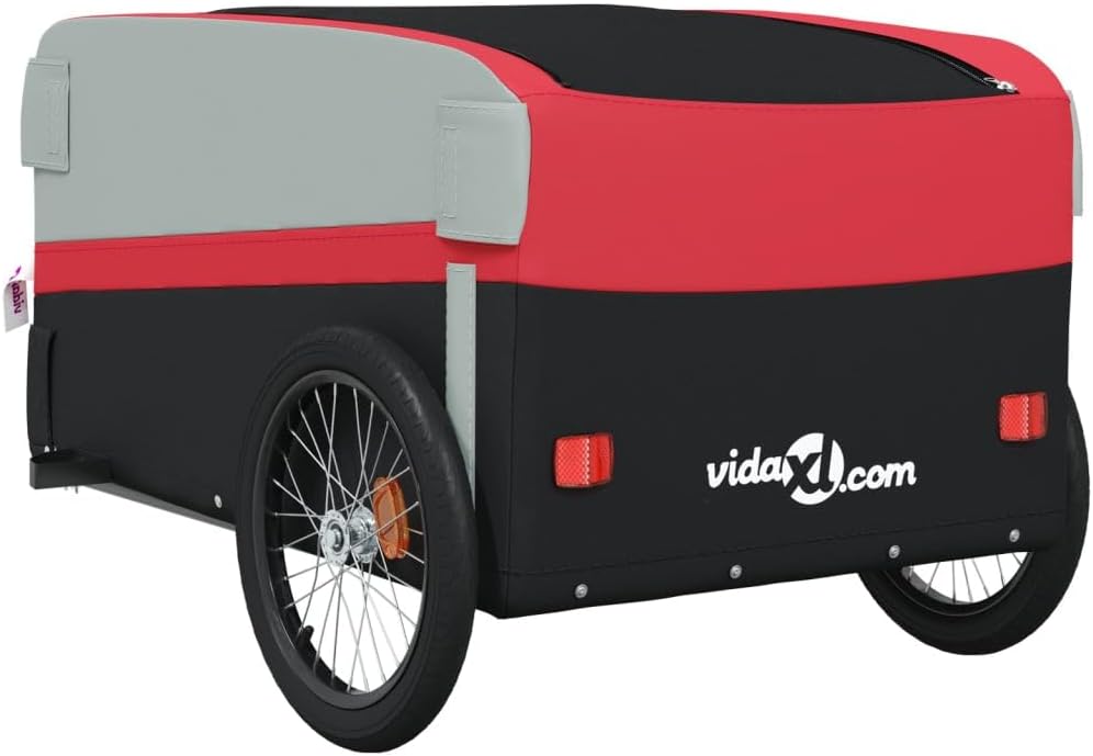 Iron Bike Trailer, Black and Red, 99.2 lb Capacity, Bicycle Cargo Hauler for Groceries, Heavy Goods, and Ebike Towing