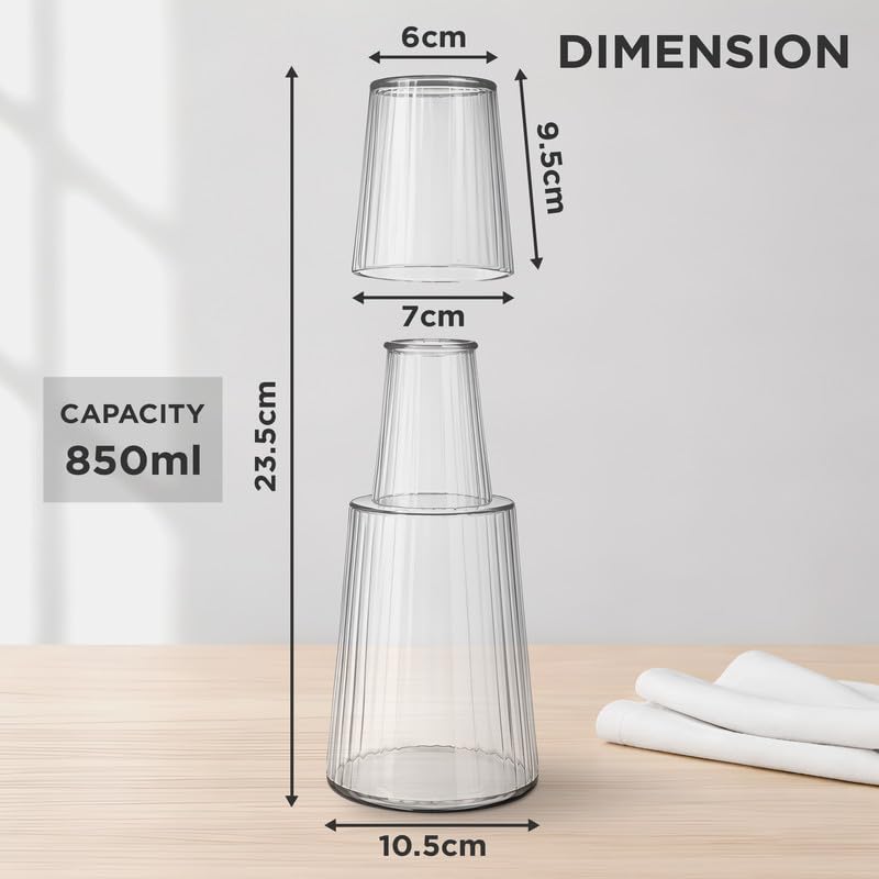 Image of Allo Drinksafe Glass Water Jug With Lid 850ml, Multipurpose Detox Pitcher Jar For Hot & Cold Beverages, Milk, Juice, Iced Tea, Ideal For Gifting, Serving, Dining Table(0.85 Litre Transparent Stripped)