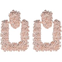 Chunky Gold Square Earrings for Women Hypoallergenic Fashion Geometric Rectangle Hollow Dangle Drop Earrings Sparkly Trendy Statement Jewelry Gifts