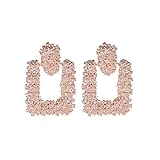 QLUYCKW Chunky Gold Square Earrings for Women Hypoallergenic Fashion Geometric Rectangle Hollow Dangle Drop Earrings Sparkly Trendy Statement Jewelry Gifts (Rose gold)