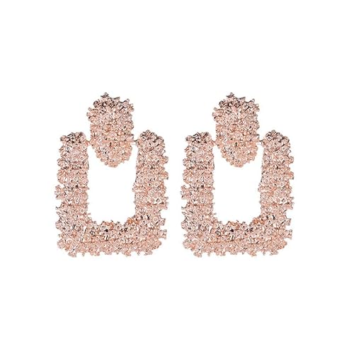 QLUYCKW Chunky Gold Square Earrings for Women Hypoallergenic Fashion Geometric Rectangle Hollow Dangle Drop Earrings Sparkly Trendy Statement Jewelry Gifts (Rose gold)