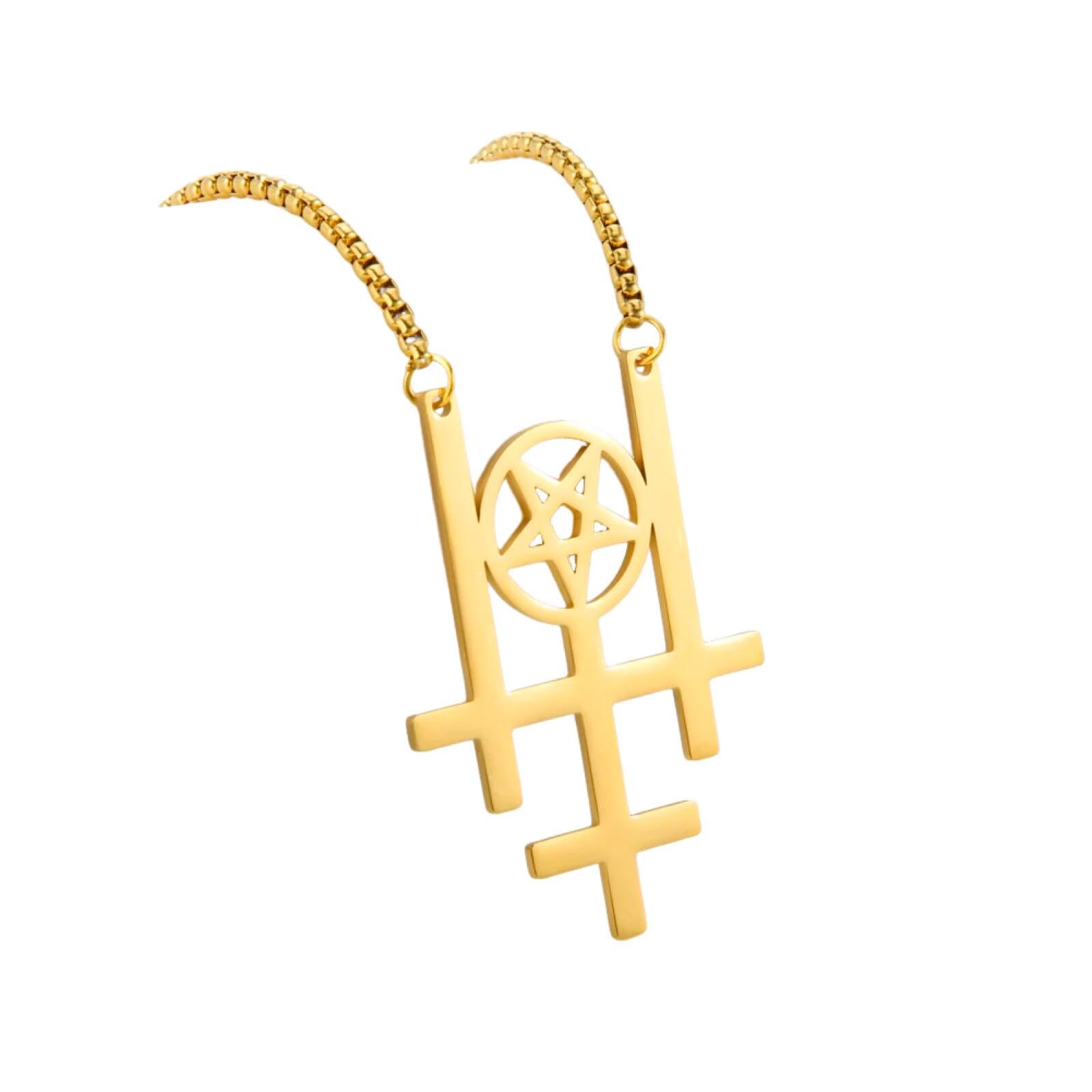 Collier triple croix inversée en acier pour homme au style gothique ésotérique - 5