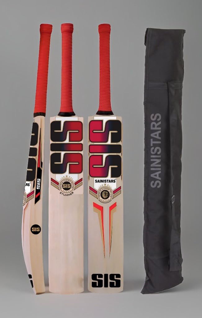 Tennis bat Full Size Popular Cricket Bat for Play for Tennis Balll, Plastic Ball, Leather Ball, Rubber Ball (Red Bat with Cover)-image-0