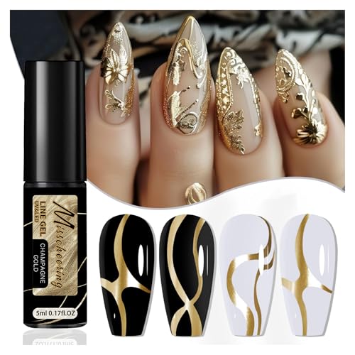 Metallic Gel Liner Nail Polish for Nail Art, Mirror Silver Gold Rose Gold Chrome Painting Nail Polish, for Salon Home DIY French Manicure