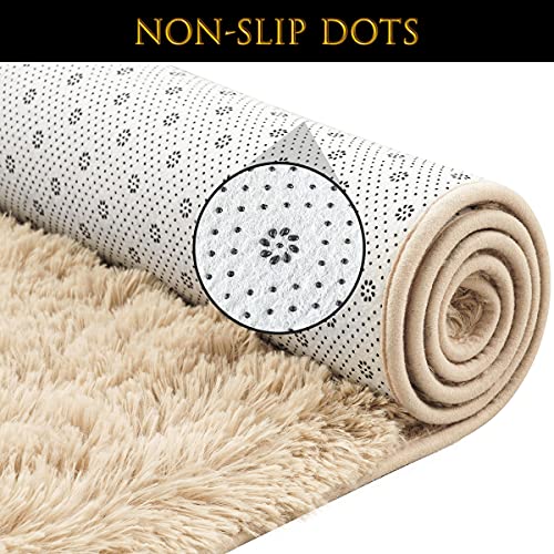 Pacapet Fluffy Area Rugs, Beige Shag Plush Furry Rugs For Living Room, Bedroom, Fuzzy Carpet For Kid's Room, Nursery, Home Decor, 3 X 5 Feet #TOP4