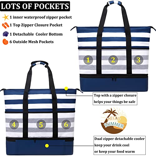 Image of JIANYA Beach Bag Women Waterproof Sandproof Beach Tote Bags with Cooler Top Zipper Large Totes for Beach Pool Travel Daily