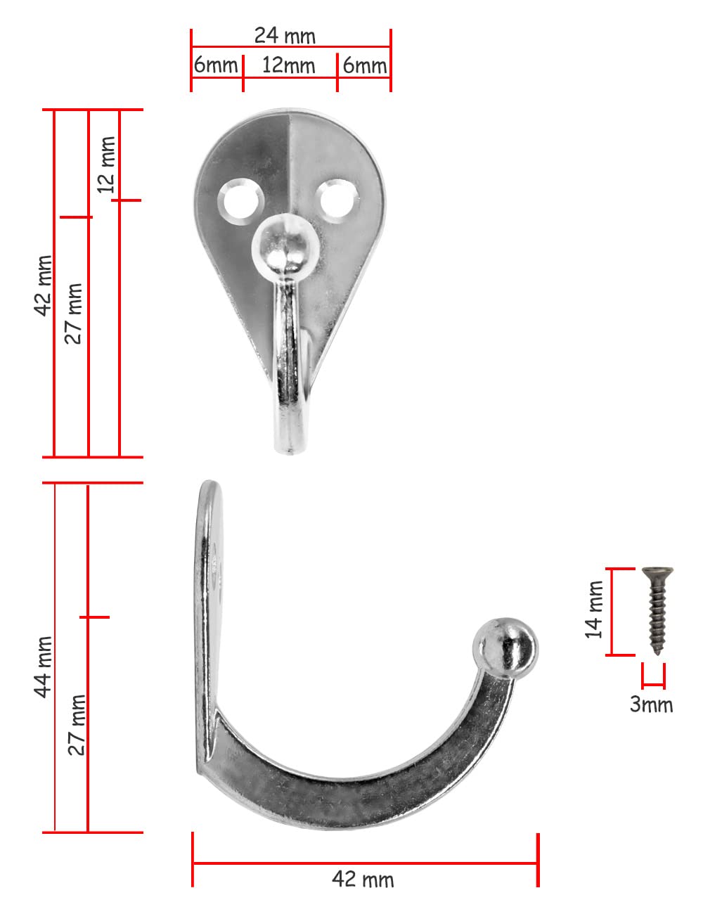 Fuxxer® - 6 ganci in ferro classici, ganci, ganci appendiabiti (argento)