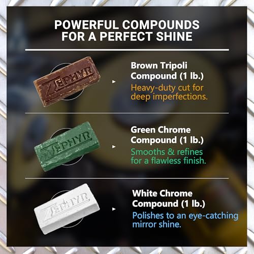 Image of Zephyr - Super Shine Beginner's Aluminum Polishing Kit - Metal Polishing Kit Made for Fuel Tanks, Aluminum Wheels, Peterbilt Steps, & More
