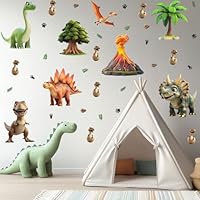 4 Sheets 36 Pcs Dinosaur Decals Stickers, Dino Volcano Cave Nursery Wall Decal Toddler Playroom Kids Wall Decals, Kids Room Decorations Girls Boys Bedroom Classroom Daycare Art