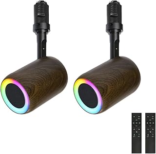 ACLARA ダクトレール スピーカー ライト Bluetooth5.3 照明一体型 12W 小型 ワイヤレス 天井 スポットライト レール用 RGB調光 昼白色 電球色 リモコン付 複数スピーカー同時再生 工事不要 iPhone Android対応 リビング ダイニング キッチン 寝室 店舗用 (ダークブラウン, 2台セット(家庭・標準空間))