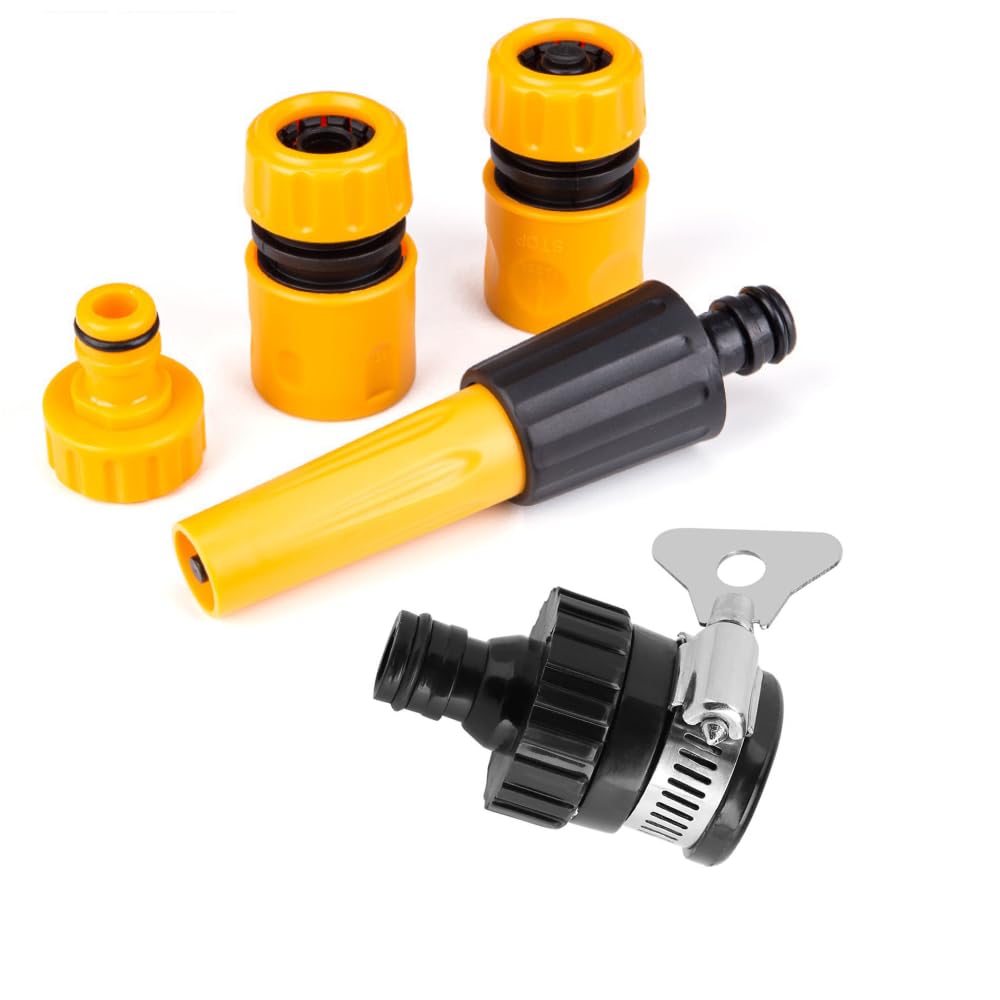 Scenty 5 Pcs Hose Water Pipe Connector Set 1/2"-3/4" Tap Adaptor & Adjustable Grip Nozzle for Lawn Garden Yard Car & Bike Washing Accessories Baby Bath Garden Toys (B0D9TXTGPF) Amazon Price History, Amazon Price Tracker