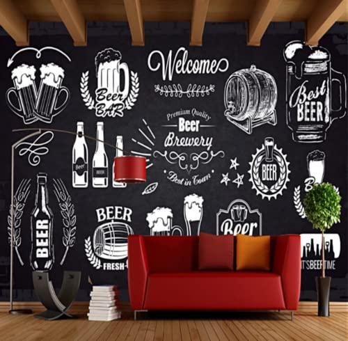 Europäisches und amerikanisches Bier-Persönlichkeits-Bar-Tapeten-3D-modernes Bierrestaurant-Snackbar-industrielles Dekor-Wandtapeten-3D-350 * 245Cm Cover