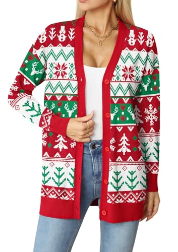 Anelune Damen Weihnachten Pullover Strickjacke Spaß Niedlich Lustig...