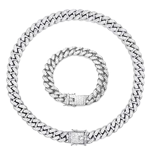 GoPaw 12 MM Chaîne Cubain Diamant Homme, collier chaîne homme chaîne cubaine à maillons, Collier unisexe style Miami Punk en alliage avec fermoir mousqueton Cover