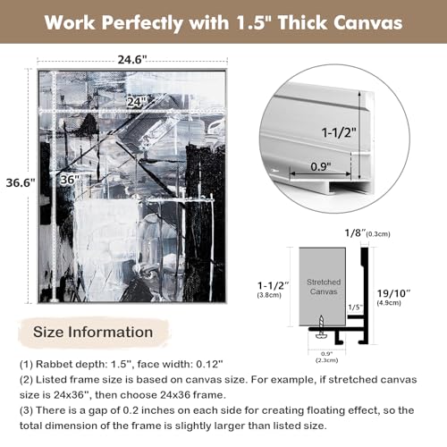 FOLKOR Canvas Floater Frame for 30x60 Oil Paintings, DIY Metal Canvas Floating Frame with 1.5 Inch Deep for Art Prints Artwork Landscape Portrait Living Room Wall Decor (Silver) by FOLKOR - Image 4