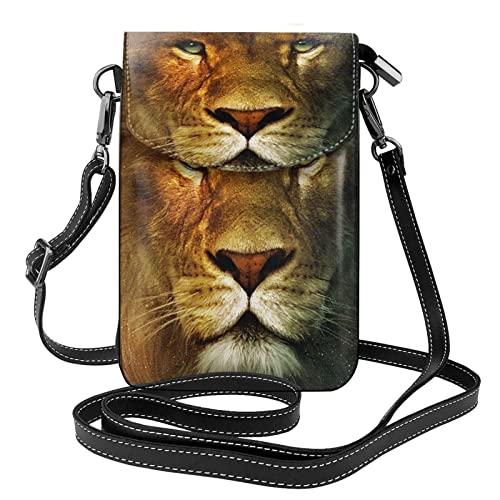 Sac à bandoulière imprimé lion en cuir noir avec rabat pour smartphone