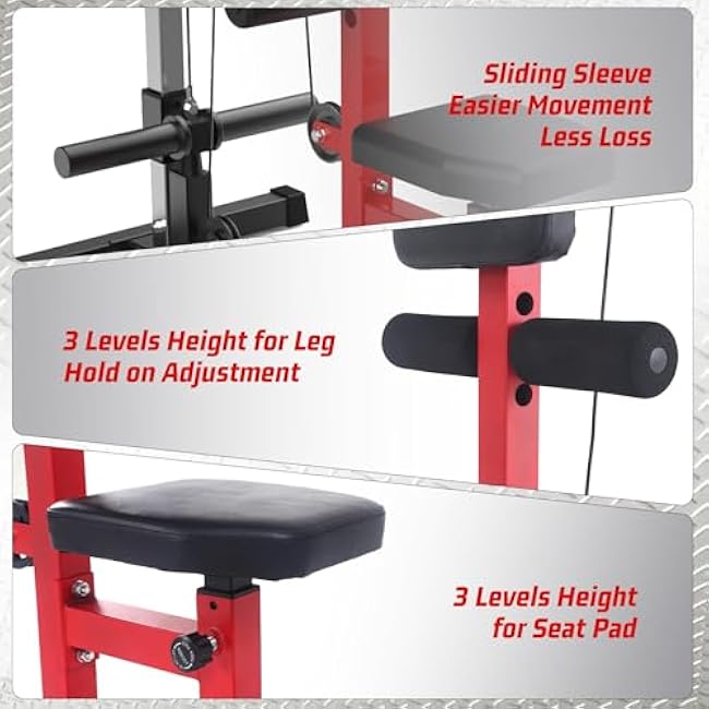 LAT Pulldown Machine, Multi-Functional Cable Machine with High and Low Pulley Station, Row Cable Machine Home Gym with Leg Support, Tricep Workout Equipment