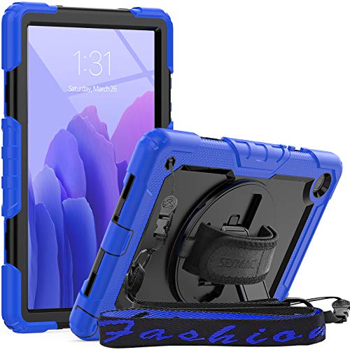 SEYMAC Case for Samsung Galaxy Tab A7 10.4 Case 2020, 360 Degree Rotatable Stand Cover for 2020 Galaxy Tab A7 (SM-T500/T505/T507) Shockproof Case with Pen Holder/Screen Protector/Hand Strap,Black/Blue
