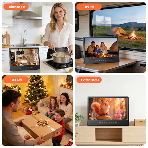 DESOBRY 12 Zoll Tragbarer Smart TV mit Android, Mini Fernseher für Küche, Caravan, Camping, HDMI USB AV Kopfhörer, DVB-T2 Freeview, 180° Verstellbarer Stand – Bild 8
