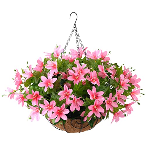 Artificial Orchid With Hanging Basket, 12-Inch Coconut Lining Hanging Flower Potted For Porch Courtyard Decoration, Artificial Plants Hanging Flower Basket Indoor And Outdoor Decoration(Pink) #TOP12