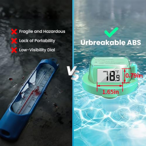 Image of Pool Thermometer Floating, Digital Swimming Pool Thermometer, IPX8 Waterproof with Double Sided Display for Pond, Hot Tub, Aquarium (Green, Battery Powered)