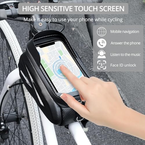 Justech Bike Phone Bag, Waterproof Bike Frame Bag 2L, Bicycle Accessories Bike Mobile Phone Bag Tube Bag Cycling Pouch for Men Women with TPU Sensitive Touchscreen for Smart Phones Below 7.2" - Image 3