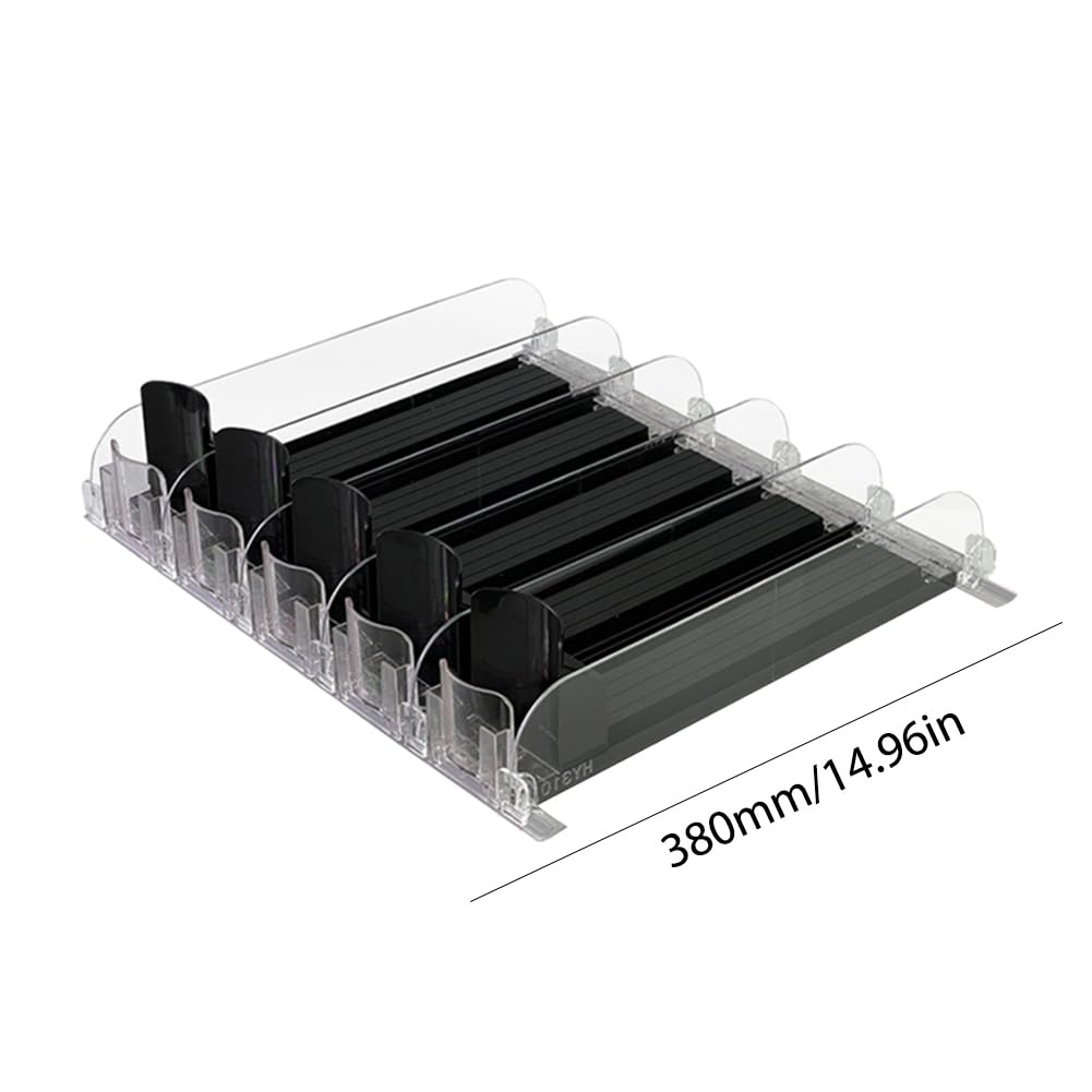Getränke-Organizer, Spender, Federdruck, Dosengetränke-Schieberegal, verstellbare Breite, Getränkeschieber-Regal, E-förmiges Gleitelement for Kühlschrank (schwarz, 380 mm, 5 Sets)
