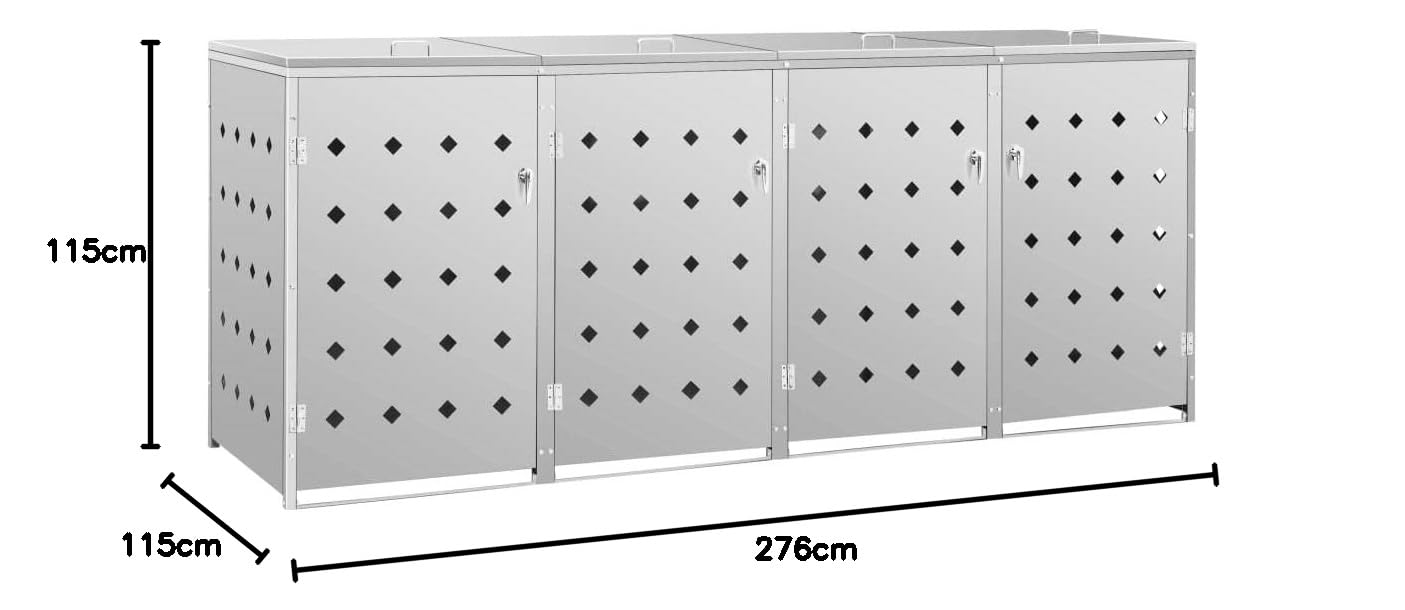 Hommdiy Mülltonnenbox für 4/3/2/1Tonnen 240L, Edelstahl,Mülltonnenverkleidung Gartenbox Müllcontainer,Silber (4 Bins)