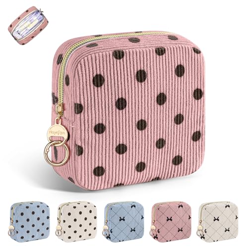 Image of Period Bag for Teen Girls, Corduroy Cute Sanitary Napkin Storage Bag, Menstrual Pad PouchesTampon Holder for Purse (Pink-Polka Dot)