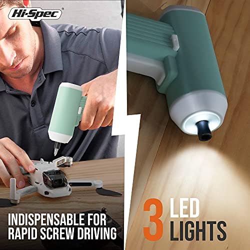 Hi-Spec 34pc Green 3.6V USB Electric Power Cordless Screwdriver. Rechargeable Battery & Driver Bits